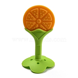 Silicone Fruit Teether and Toothbrush, Baby Chewing Teething Toys for Baby Shower, Orange, 92.5x49x48mm(SIL-Q018-01C)