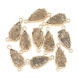Natural Druzy Agate Links connectors, with Brass Findings, Dyed, Arrows, Golden, Goldenrod, 27x11.5x5~7mm, Hole: 2mm(G-S344-04A)