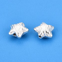 Textured 925 Sterling Silver Beads, Star, Silver, 7x8x5mm, Hole: 1mm(STER-T007-81S-C)