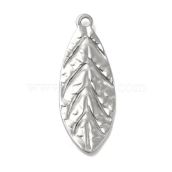 Non-Tarnish Textured 304 Stainless Steel Pendants, Leaf Charms, Stainless Steel Color, 40x15x1mm, Hole: 2.5mm(STAS-P319-49P)