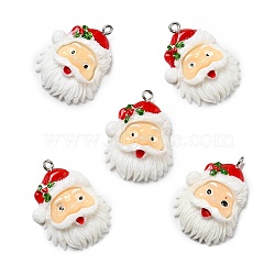 Opaque Resin Pendants, with Platinum Tone Iron Loops, Christmas Theme, Santa Claus, White, 31x23x7.5mm, Hole: 1.8mm(RESI-D055-005P)