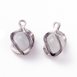 Cat Eye Pendants, with 304 Stainless Steel Findings, Round, Stainless Steel Color, 11.5x8x7mm, Hole: 1mm(STAS-I670-06A-P)