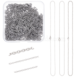 Unicraftale 24Pcs 3 Styles 304 Stainless Steel Necklace, Cable Chains, with Lobster Clasps, Stainless Steel Color, 17.72~23.6 inch(45~60cm), 8pcs/style(STAS-UN0056-50)