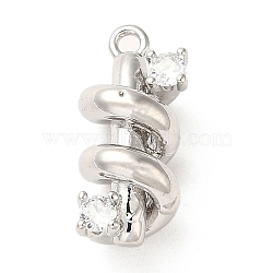 Brass Micro Pave Cubic Zirconia Pendants, Spiral, Platinum, 16x7.5x7mm, Hole: 1.2mm(ZIRC-P113-01P)