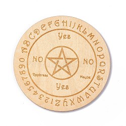 Wooden Carved Cup Mats, Heat Resistant Pot Mats, Tarot Theme Pendulum Board, for Home Kitchen, Flat Round with Pentagram, Star Pattern, 10x0.25cm(DIY-B060-04B)