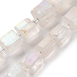 Electroplated Natural Quartz Beads Strands, Hexagon Prism, Irregular Shape, Snow, 8~13x10~14x6~11mm, Hole: 1mm, about 15~16pcs/strand, 7.8~8 inch(20~20.5cm)(G-G767-02-16)