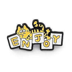 Funny Cat with Word Enjoy Enamel Pins, Alloy Brooches for Backpack Clothes, Yellow, 15.5x27.5mm(JEWB-L018-04EB-02)