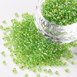 Round Glass Seed Beads, Transparent Colours Rainbow, Round, Green Yellow, 12/0, 2mm, Hole: 1mm, about 30000pcs/pound(SEED-A007-2mm-164)