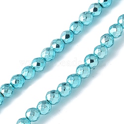 Baking Painted Synthetic Non-Magnetic Hematite Beads Strands, Faceted, Round, Cyan, 3mm, Hole: 0.8mm, about 142pcs/strand, 15.59''(39.6cm)(G-H020-K01-11)