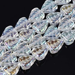 Electroplate Glass Beads Strands, AB Color, Leaf, Clear AB, 10x8x4mm, Hole: 0.9mm, about 65pcs/strand, 24.80 inch(63cm)(EGLA-S188-16-B04)