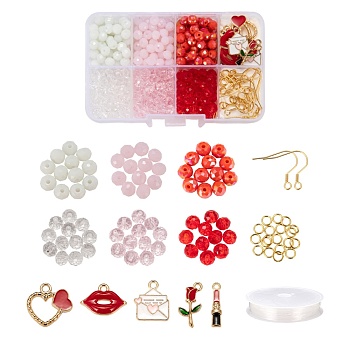 DIY Jewelry Making Kits, Including 420Pcs 6 Color Opaque Solid Color Glass Beads, 10Pcs 5 Style Alloy Enamel Pendants, 304 Stainless Steel Earrings Hooks & Jump Rings, Elastic Crystal Thread, Mixed Color, Beads: 6x5mm, Hole: 1mm, 70pcs/color