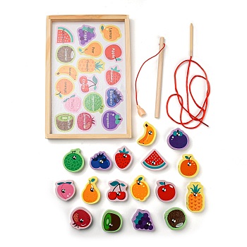 Wooden Magnetic Fishing Games, Montessori Toys, Cognition Game for Toddlers Kids, Educational Preschool Beading Toy Gift, Fruit, 27~52.5x30~46.5x14mm