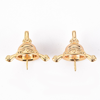 Brass Peg Bails, Hat, Nickel Free, Real 18K Gold Plated, 17x18x9.5mm, Hole: 4.5x3mm, Pin: 0.5mm