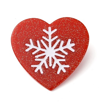 Heart with Snowflake Cellulose Acetate(Resin) Alligator Hair Clips, with Golden Iron Clips, for Women Girls, Crimson, 48x50x11mm