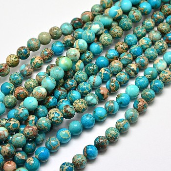Natural Imperial Jasper Round Bead Strands, Dyed, Turquoise, 6mm, Hole: 1mm, about 65pcs/strand, 15.4 inch