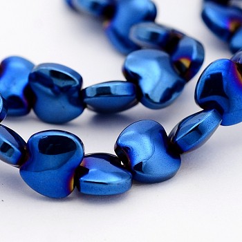 Electroplate Non-magnetic Synthetic Hematite Bead Strands, Apple, Blue Plated, 5x6x3mm, Hole: 1mm, about 77pcs/strand, 15.7 inch