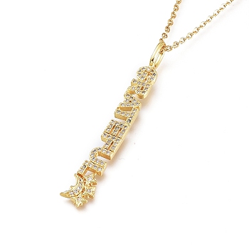 Brass Micro Pave Clear Cubic Zirconia Pendant Necklaces, with 304 Stainless Steel Cable Chains, Word Grateful, Golden, 19.29 inch(49cm)