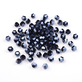 Grade AAA Electroplate Glass Beads Spacers, Faceted Bicone, Hematite Plated, 4x3mm, Hole: 1mm, about 600pcs/bag