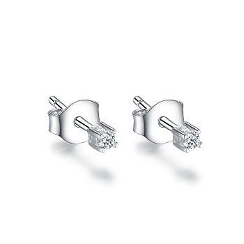 Fashionable Sterling Silver Clear Cubic Zirconia Stud Earrings, Silver