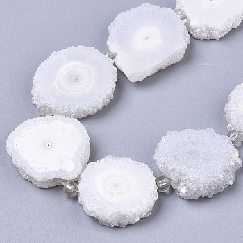 Electroplated Natural Quartz Beads Strands, Solar Quartz, Flower, White, 12~25x12~25x5mm, Hole: 1.2mm, about 9~10pcs/strand, 7.87 inch(20cm)