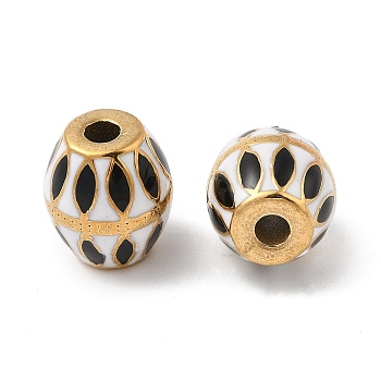 304 Stainless Steel Enamel Beads, Barrel, Real 18K Gold Plated, PVD Vacuum Plating, Black, 13x11.5mm, Hole: 3mm