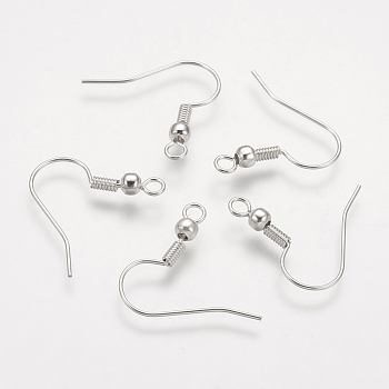 Brass Earring Hooks, with Beads and Horizontal Loop, Nickel Free, Platinum, 19mm, Hole: 1.5mm, 21 Gauge, Pin: 0.7mm