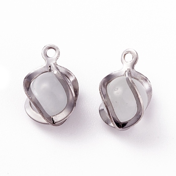 Cat Eye Pendants, with 304 Stainless Steel Findings, Round, Stainless Steel Color, 11.5x8x7mm, Hole: 1mm