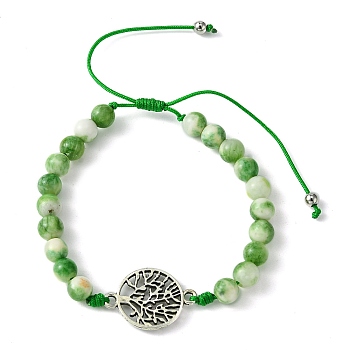 Natural Dyed White Jade Braided Bead Bracelets, Adjustable Nylon Thread Alloy Links Bracelet for Women, Tree of Life, Inner Diameter: 1-7/8~3-1/8 inch(4.9~7.8cm)