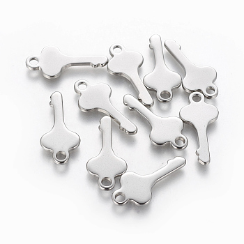 201 Stainless Steel Pendants, Key, Stainless Steel Color, 24x11.5x1.5mm, Hole: 2.5mm