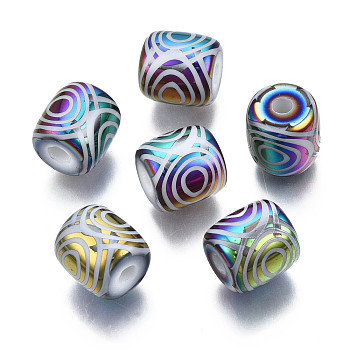 Electroplate Glass Beads, Column with Round Pattern, Colorful, 11.5x11.5mm, Hole: 2.5mm, about 100pcs/bag