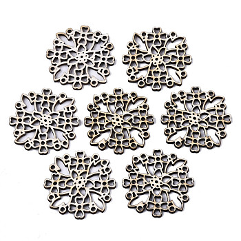 Unfinished Natural Poplar Wood Filigree Joiners Links, Laser Cut Wood Shapes, Flower, Old Lace, 37x37x2.5mm, Hole: 2mm