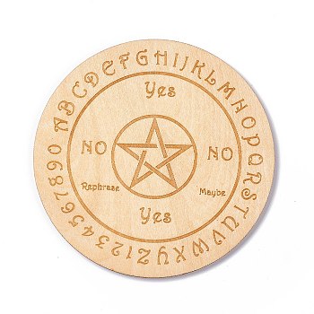 Wooden Carved Cup Mats, Heat Resistant Pot Mats, Tarot Theme Pendulum Board, for Home Kitchen, Flat Round with Pentagram, Star Pattern, 10x0.25cm