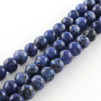 Brins de perles rondes en jaspe sésame naturel teint, bleu royal, 8mm, Trou: 1mm, Environ 48 pcs/chapelet, 14.9 pouce