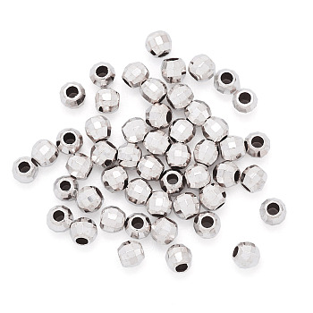 50PCS 925 Sterling Silver Beads Spacer, Faceted, Round, Silver, 3x3mm, Hole: 1mm