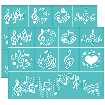 Self-Adhesive Silk Screen Printing Stencil, for Painting on Wood, DIY Decoration T-Shirt Fabric, Turquoise, Musical Note Pattern, 280x220mm
