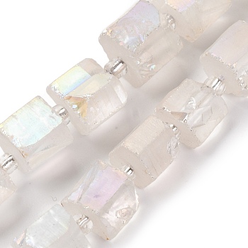 Electroplated Natural Quartz Beads Strands, Hexagon Prism, Irregular Shape, Snow, 8~13x10~14x6~11mm, Hole: 1mm, about 15~16pcs/strand, 7.8~8 inch(20~20.5cm)