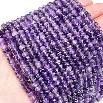 Natural Amethyst Beads Strands, Faceted, Rondelle, 4~4.5x3mm, Hole: 0.7mm, about 120pcs/strand, 15.55 inch(39.5cm)