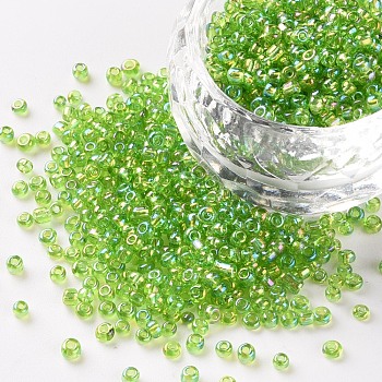 Round Glass Seed Beads, Transparent Colours Rainbow, Round, Green Yellow, 2mm