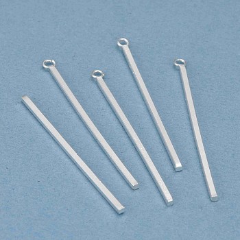 304 Stainless Steel Pendants, Rectangle/Bar, Silver, 43x1.5x1.5mm, Hole: 2mm