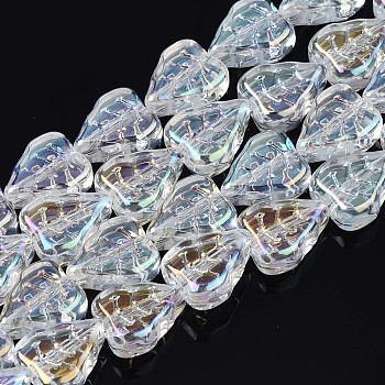 Electroplate Glass Beads Strands, AB Color, Leaf, Clear AB, 10x8x4mm, Hole: 0.9mm, about 65pcs/strand, 24.80 inch(63cm)