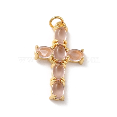Real 18K Gold Plated Rosy Brown Cross Brass+Cubic Zirconia Pendants