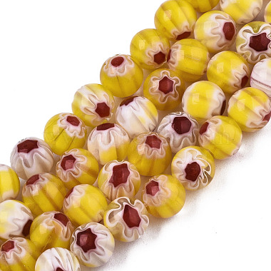 Yellow Round Millefiori Lampwork Beads