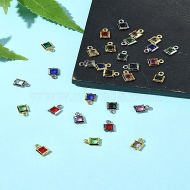 30Pcs 15 Colors Square Rack Plating Brass Glass Charms(KK-FS0001-40)-10