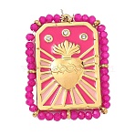 304 Stainless Steel Enamel Pendants, Hexagon with Sacred Heart Charms, with Plastic Beads, Golden, 31.5x24x2.5mm, Hole: 0.7mm(SA-B004-04G)