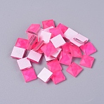 Faceted Glass Cabochons, Mosaic Tiles, for Home Decoration or DIY Crafts, Square, Fuchsia, 9.5x9.5x3.8mm, about 90pcs/bag(DIY-WH0121-46F)