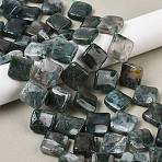 Natural Moss Agate Beads Strands, Twisted Rhombus, 19~19.5x19~19.5x5~5.5mm, Hole: 1mm, about 21pcs/strand, 15.83''(40.2cm)(G-L239-16)