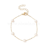 Natural Pearl Beaded Chain Bracelet, Brass Jewelry, Golden, 7-1/4 inch(18.5cm)(BJEW-JB09447)
