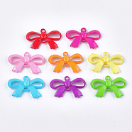 Opaque Solid Color Acrylic Pendants, Bowknot, Mixed Color, 24x37x6mm, Hole: 2mm, about 460pcs/500g(MACR-T030-09)