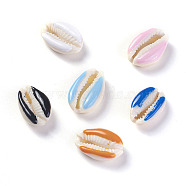 Cowrie Shell Beads, with Enamel, Undrilled/No Hole Beads, Mixed Color, 18~22x13~15x7~8mm(BSHE-G019-02)