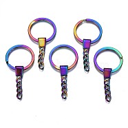 Rainbow Color Alloy Split Key Rings, with Chains, Keychain Clasp Findings, Cadmium Free & Nickel Free & Lead Free, 62mm(PALLOY-S180-229-NR)